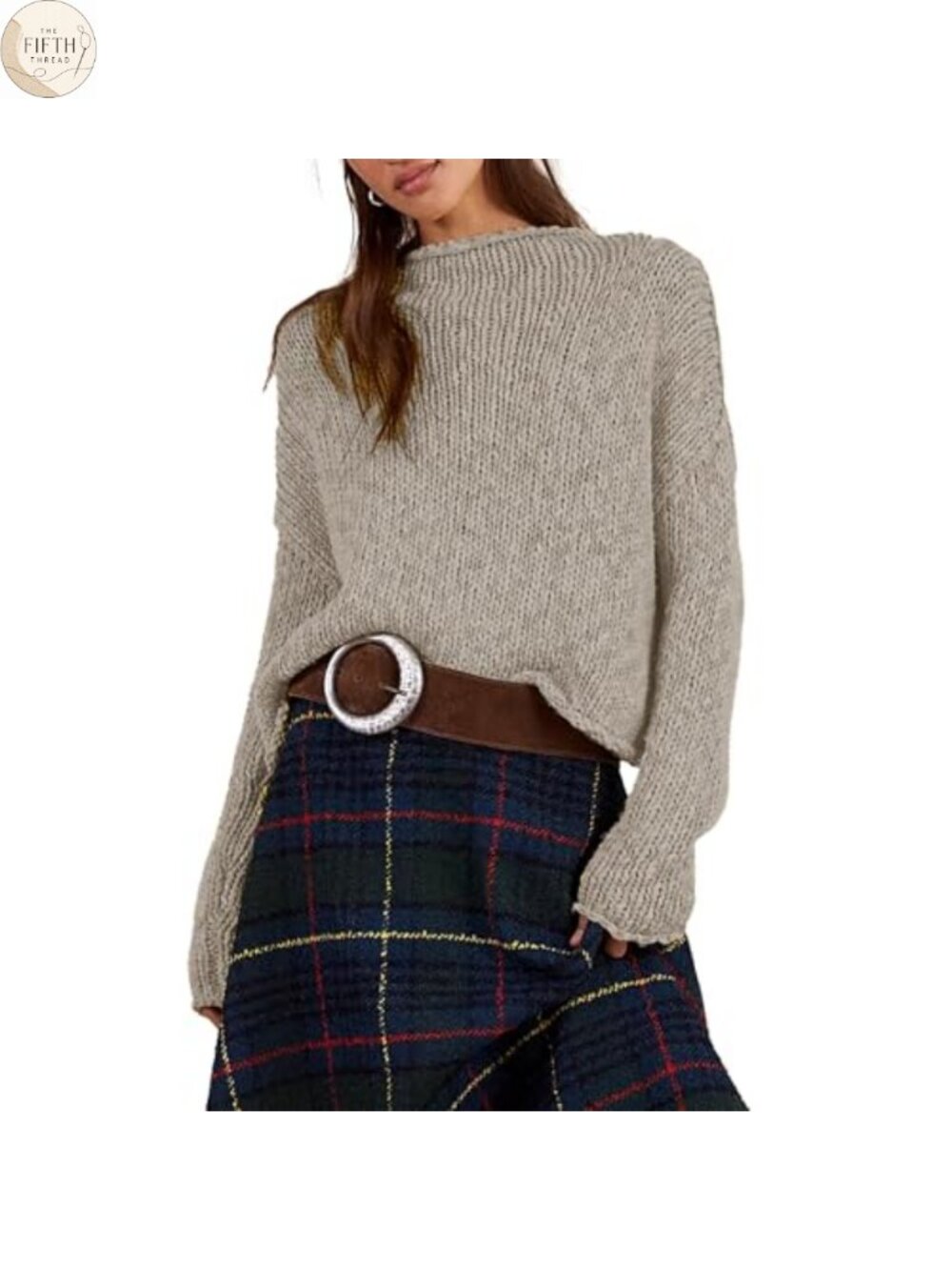 Oversized Rolled Neck Cotton Knit Pullover Sweater